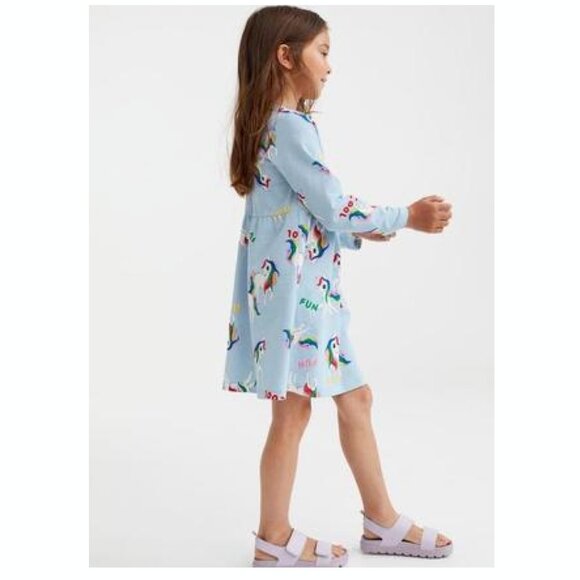 H&M Girls Unicorn Rainbow Patterned Long Sleeve Jersey Dress - Picture 3 of 4